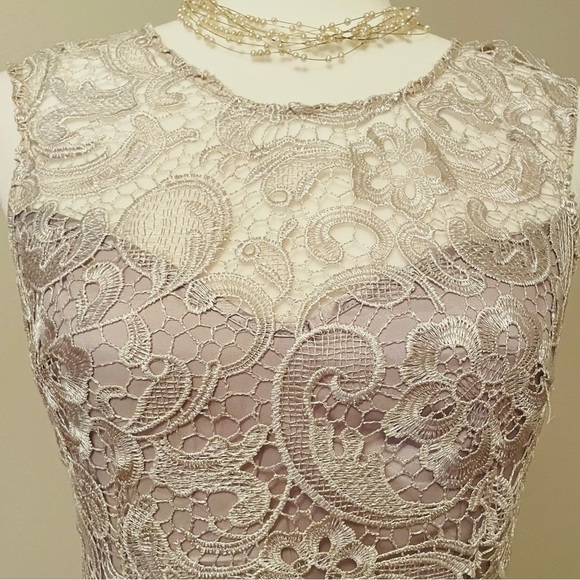 Francesca’s Lace Overlay Mini Dress – Silver/White, Elegant, Size Medium - Picture 4 of 13